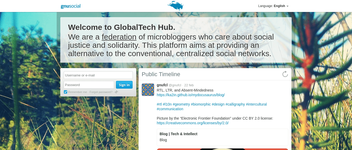 New Welcome Text on GNU Social's Main Page