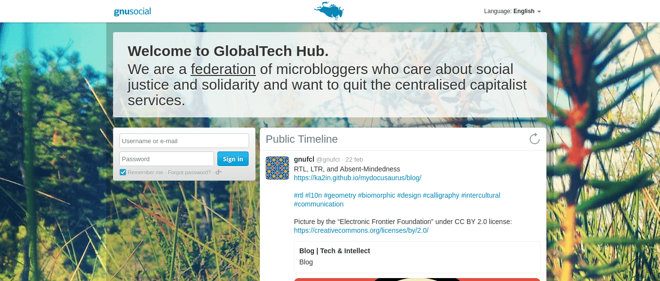 Initial Welcome Text on GNU Social's Main Page